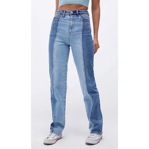 PacSun 90s Boyfriend Jeans Womens Size 25 Two Tone Colorblock High Rigid Denim